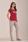 Sweet Moon Knit Cotton Pyjama Set - Grey Reddishmaroon — thumbnail 3